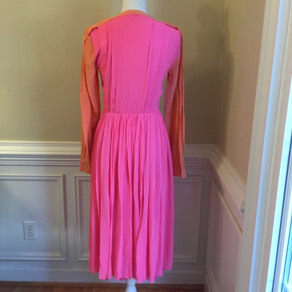 RACHEL ROY Bright Pink Orange Long Sleeve Silk Midi Dress - Picture 12 of 13